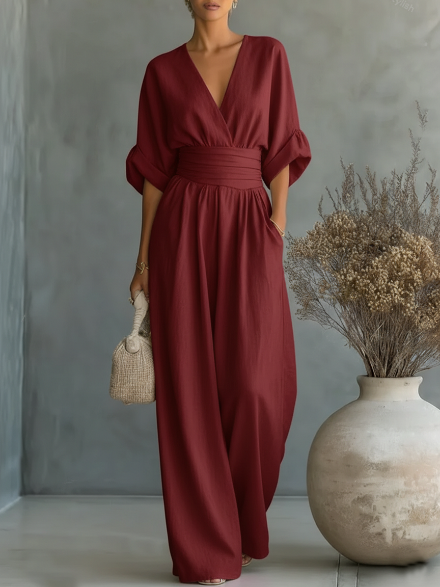 Alessara | Draped Waist Wide Leg Jumpsuit