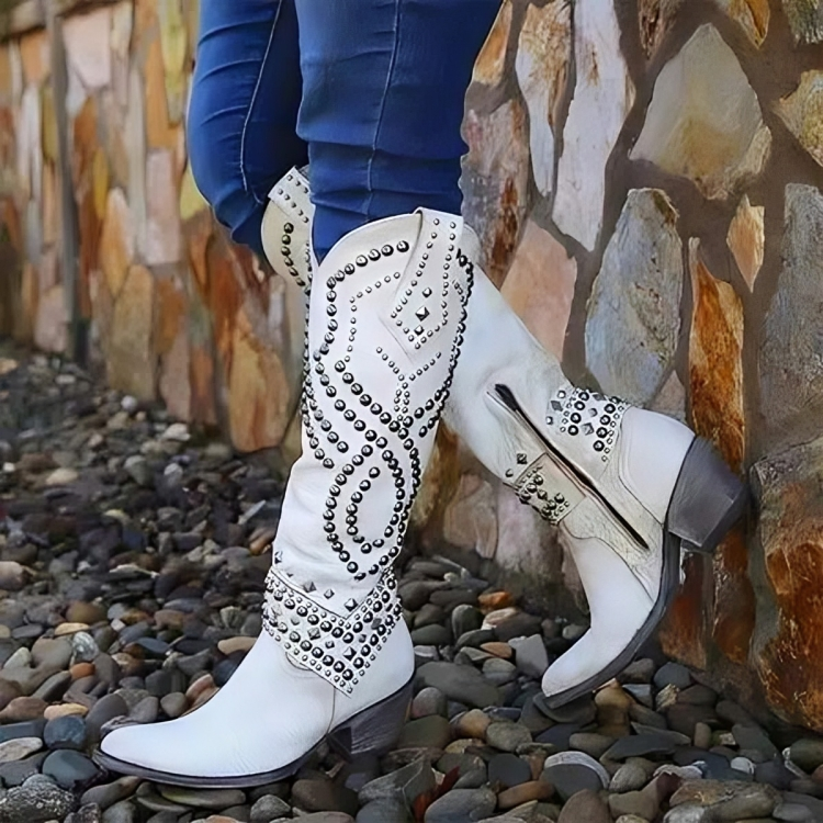 Roxelana | Distressed Studded Cowboy Boots