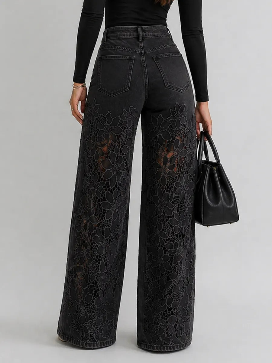 Rosavelle | Floral Cutwork Wide Leg Jeans