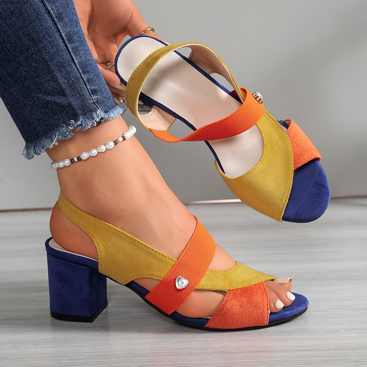 Hesper | Elastic Slingback Block Heel Sandals