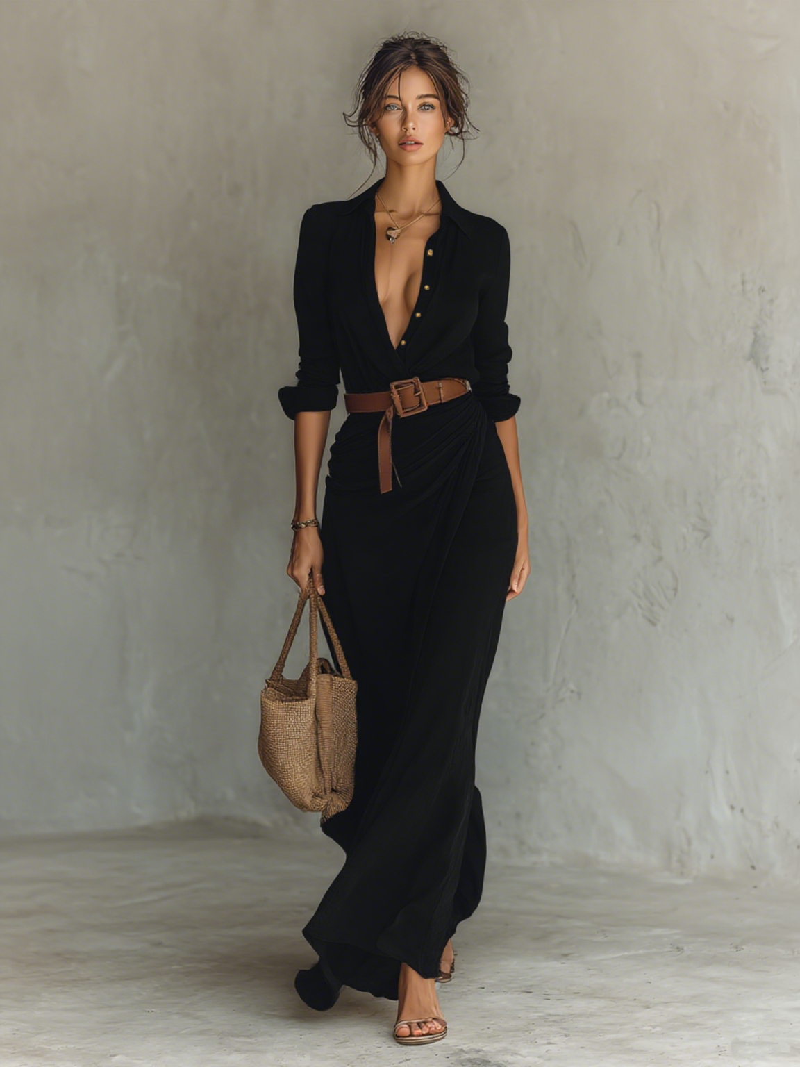 Zelphine | Elegant Draped Shirt Maxi Dress