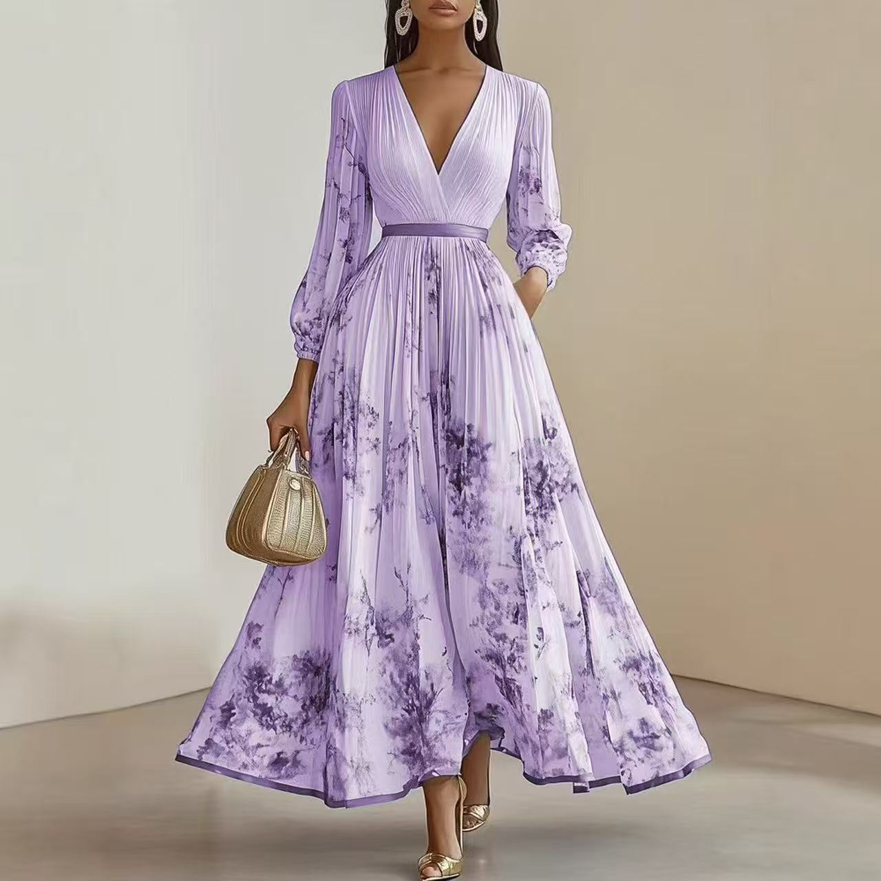 Evelisse | Watercolor Pleated Midi Dress