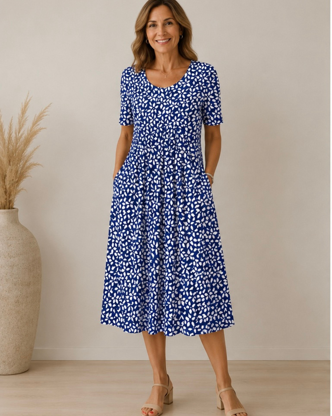 Delavie | Bloom Print Pocket Midi Dress