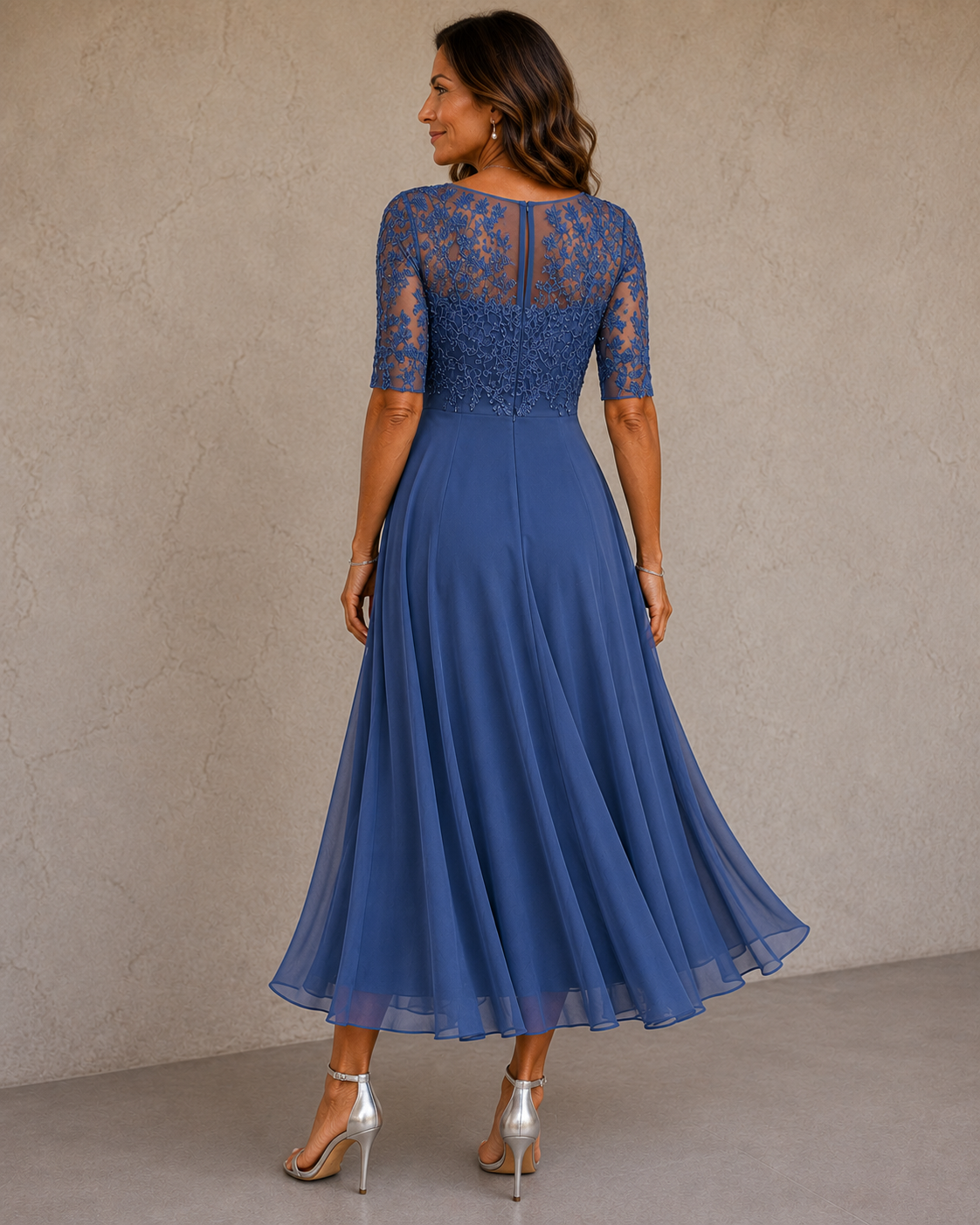 Isavelle | Graceful Lace Sleeve Midi Dress