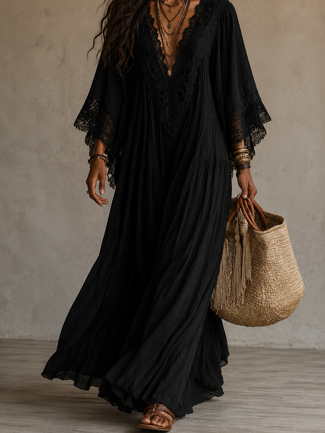Orliana | Graceful Lace Sleeve Maxi Dress