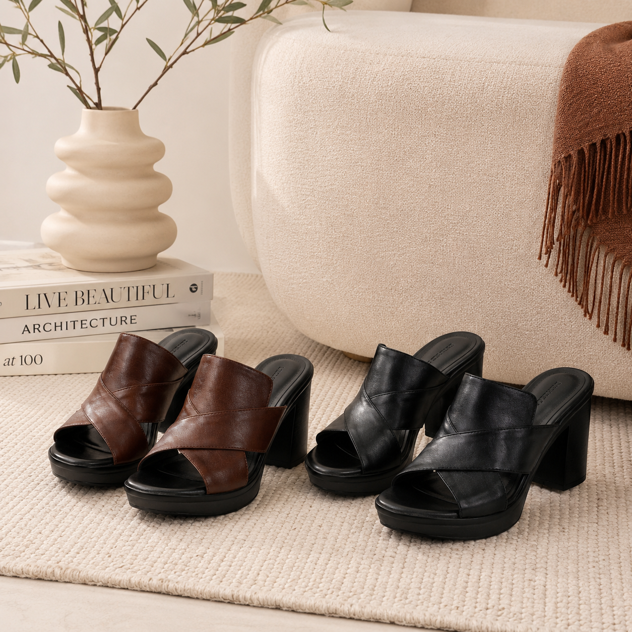 Mia | Classic Chunky Heel Slip On Sandals