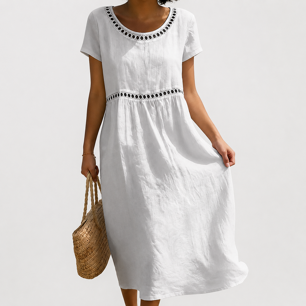 Linnea | Elegant Cutwork Detail Midi Dress