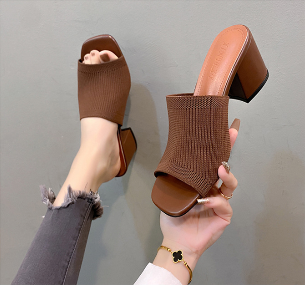 Solviera | Textured Block Heel Slide Sandals