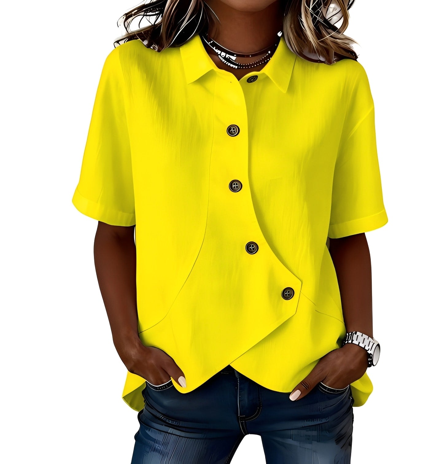Tavellise | Asymmetrical Button Front Casual Blouse