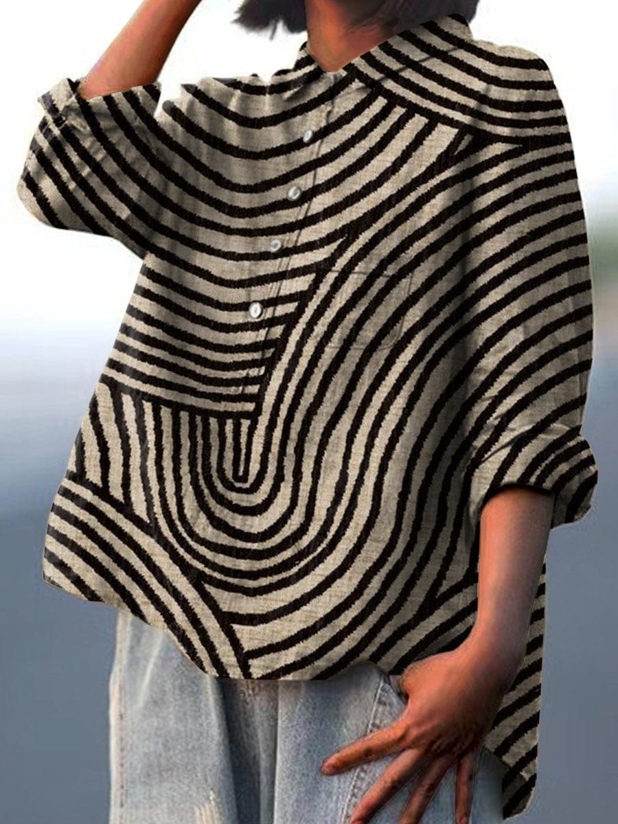 Cressida | Roll Sleeve Geometric Pattern Blouse