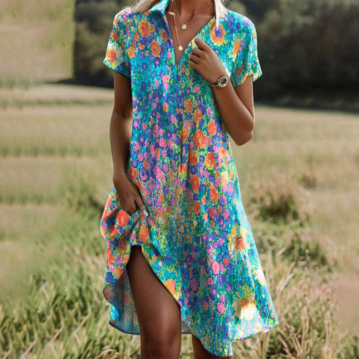 Florentia | Short Sleeve Button Front Dress