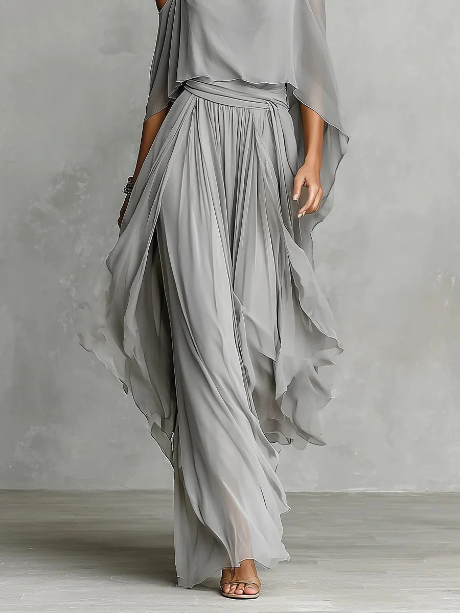 Mirellune | Cold Shoulder Chiffon Two Piece Set