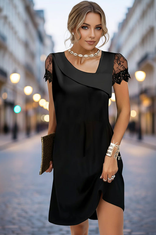 Mirevella | Lace Sleeve Evening Mini Dress