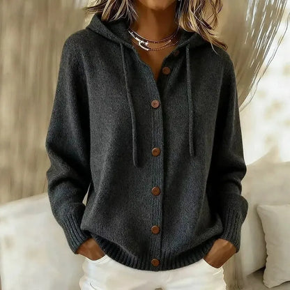 Caverine | Warm Button Knit Hooded Cardigan