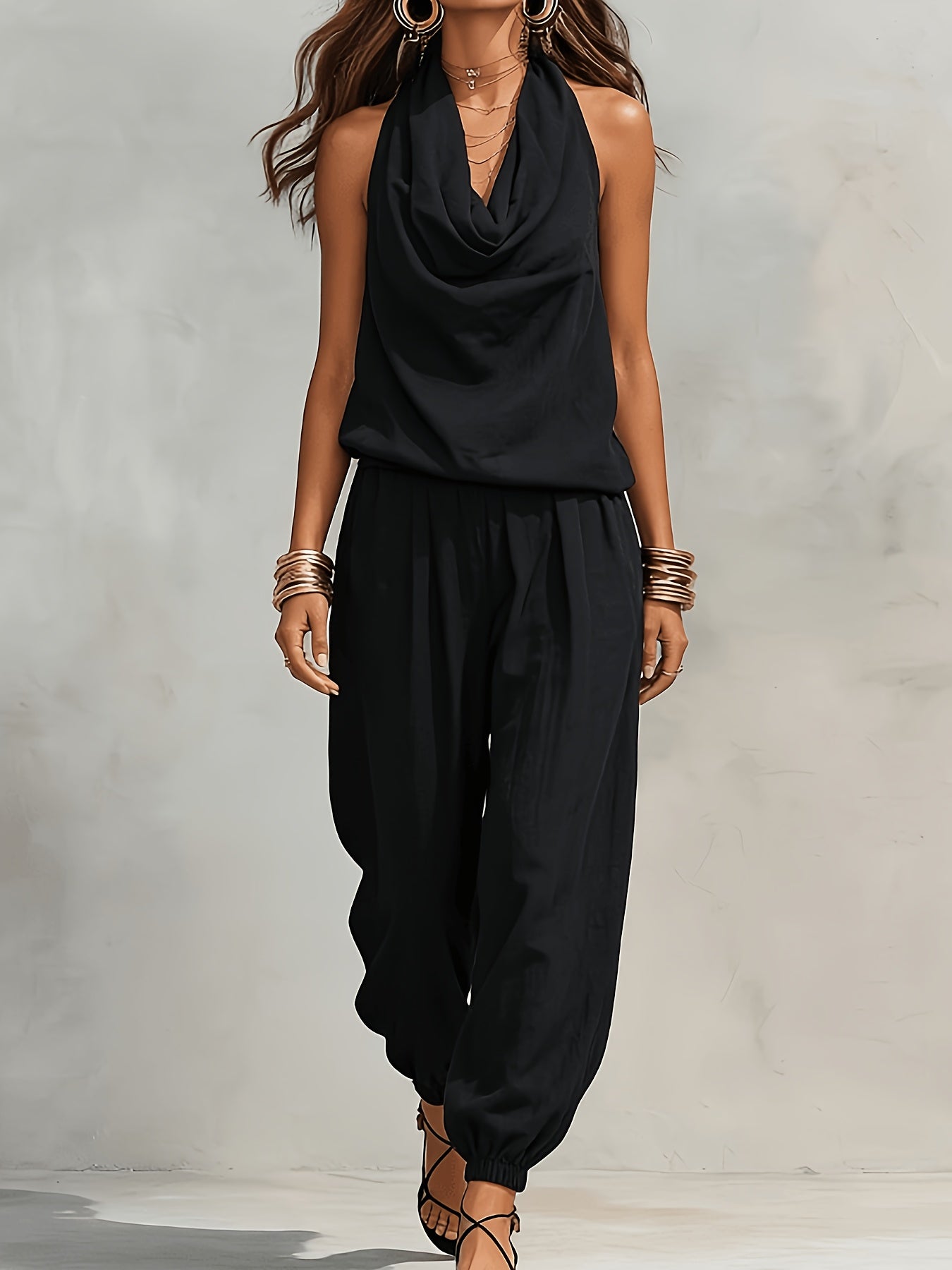Nerine | Draped Halter Harem Jumpsuit