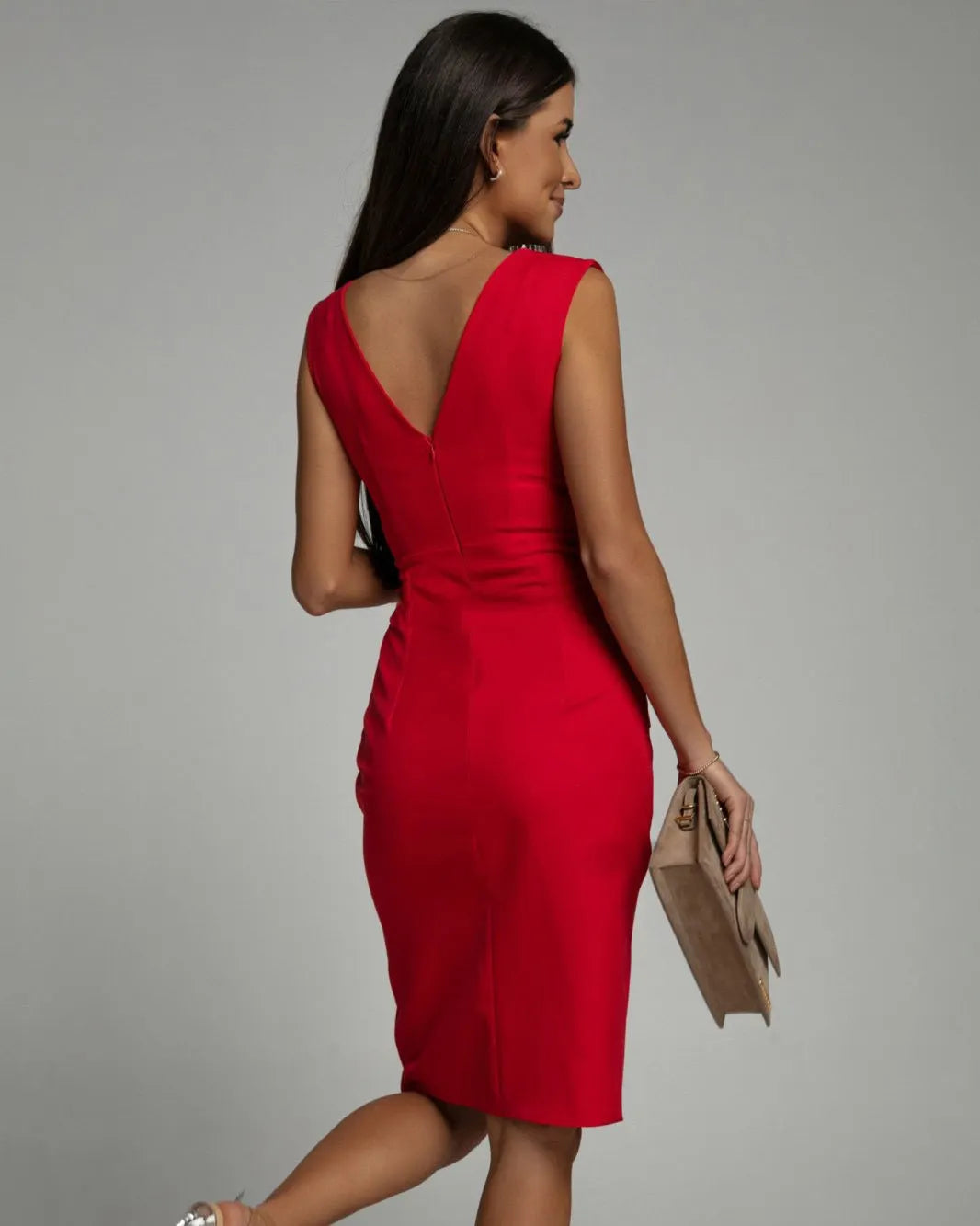 Neravelle | Sophisticated V-Neck Midi Dress