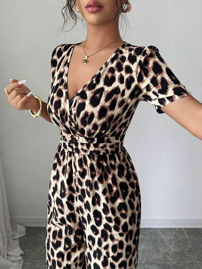 Odelara | Cinched Waist Leopard Jumpsuit