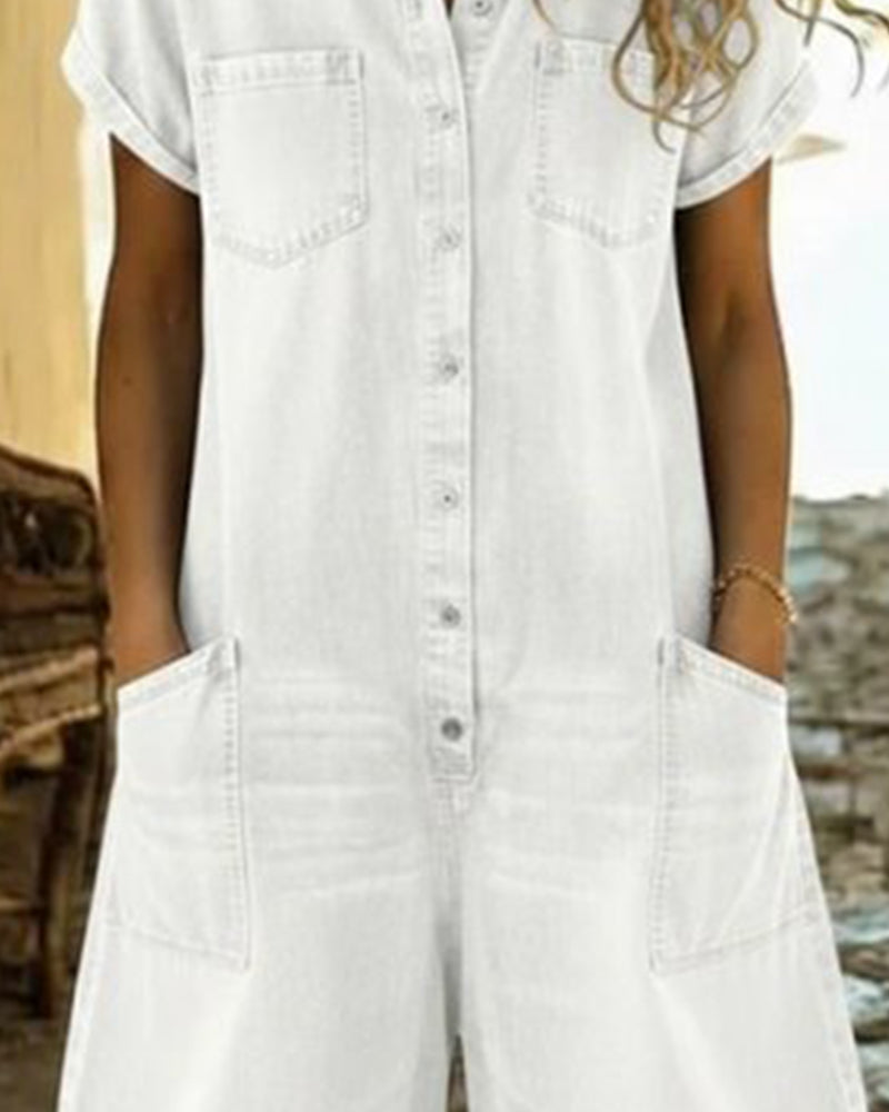 Calvessia | Rolled Sleeve Denim Utility Romper
