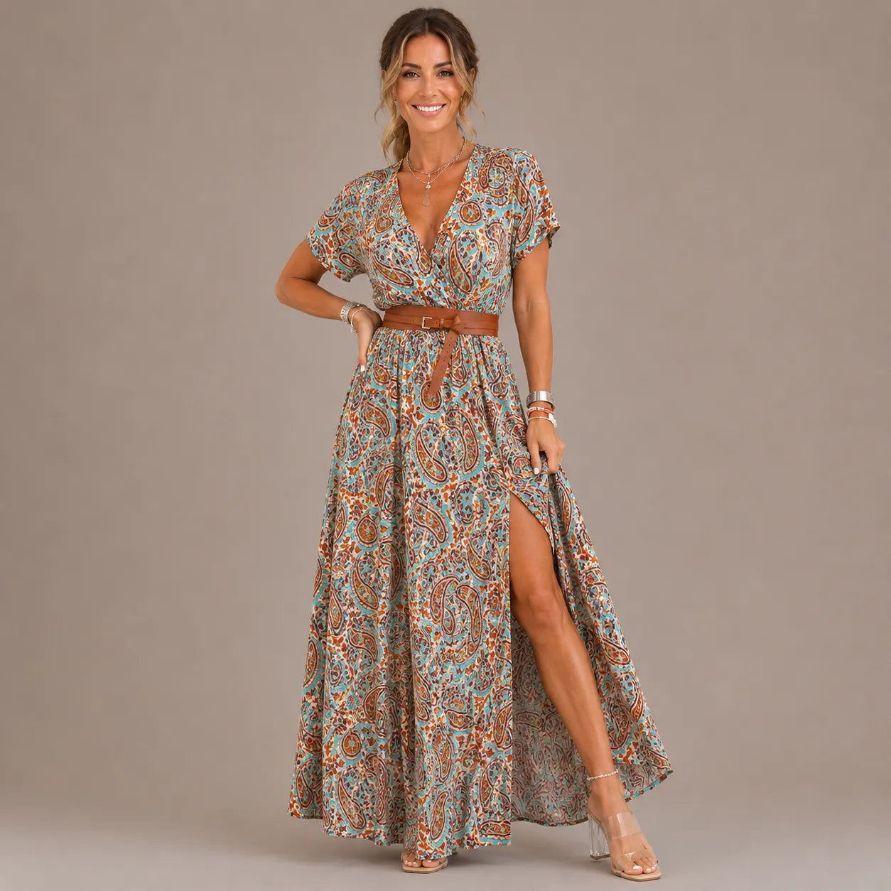 Paisleigh | Belted Paisley Maxi Dress