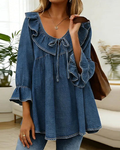 Talia | Relaxed Fit Ruffle Neck Blouse