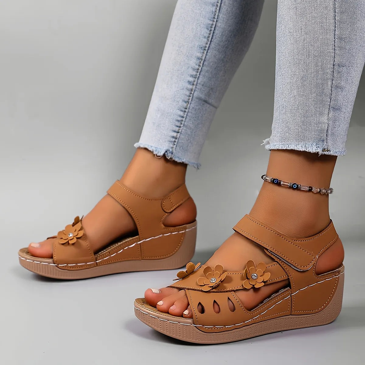 Sorienne | Adjustable Floral Wedge Sandals
