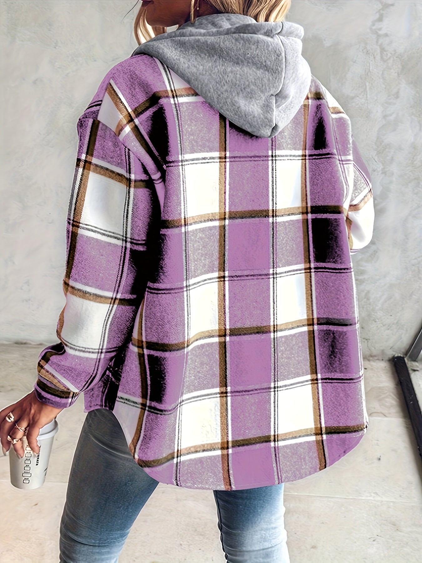 Ruelle | Cozy Plaid Button Hooded Jacket
