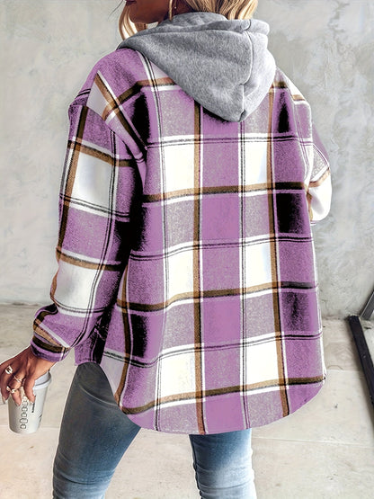 Ruelle | Cozy Plaid Button Hooded Jacket