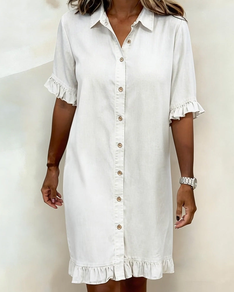 Solvienne | Ruffle Sleeve Button Denim Dress