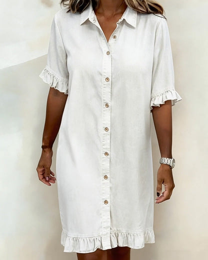 Solvienne | Ruffle Sleeve Button Denim Dress