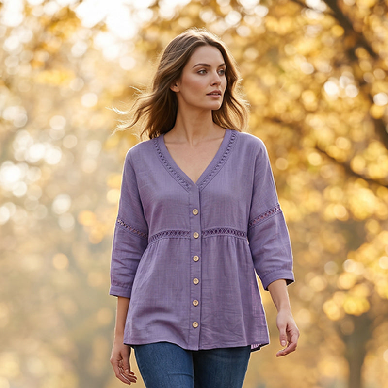 Gwendolyn | Textured V Neck Casual Blouse