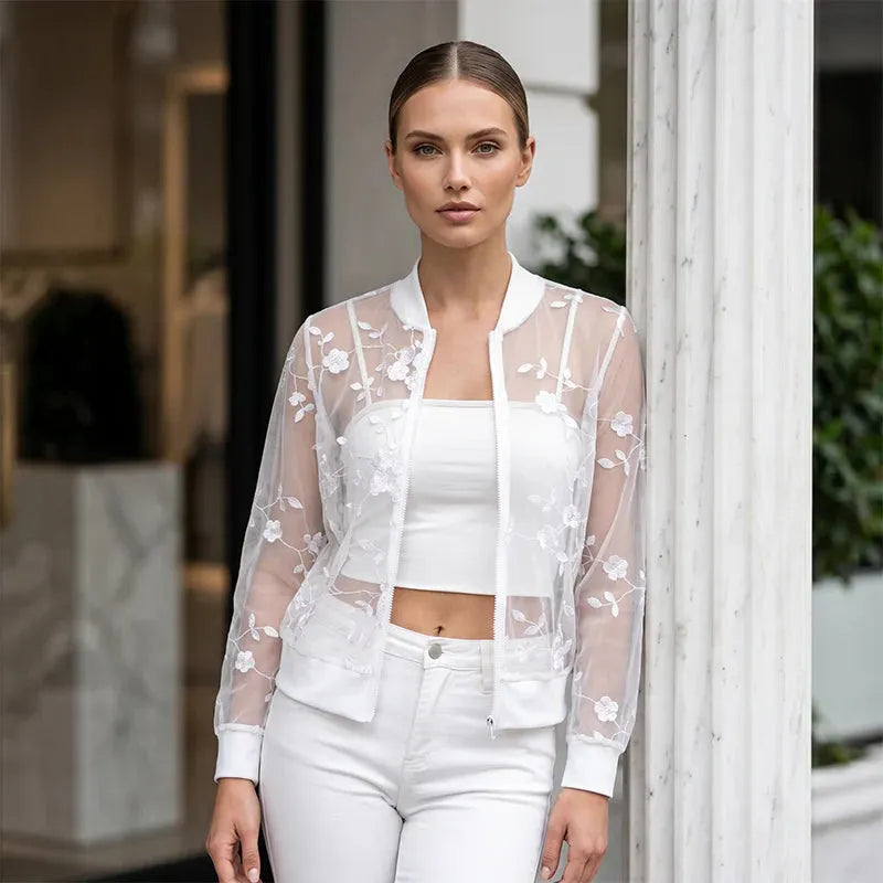 Seraphielle | Embroidered Mesh Cardigan