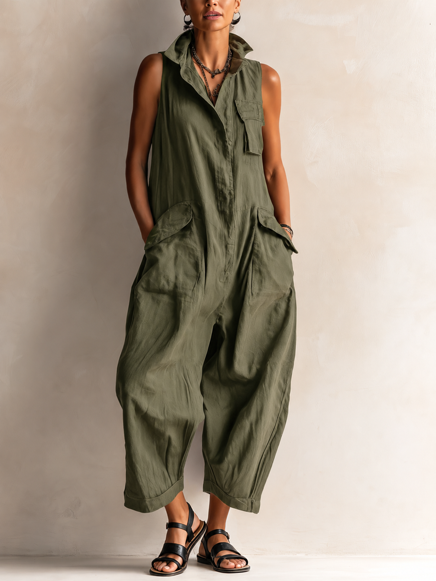 Morvena | Collared Casual Cargo Jumpsuit