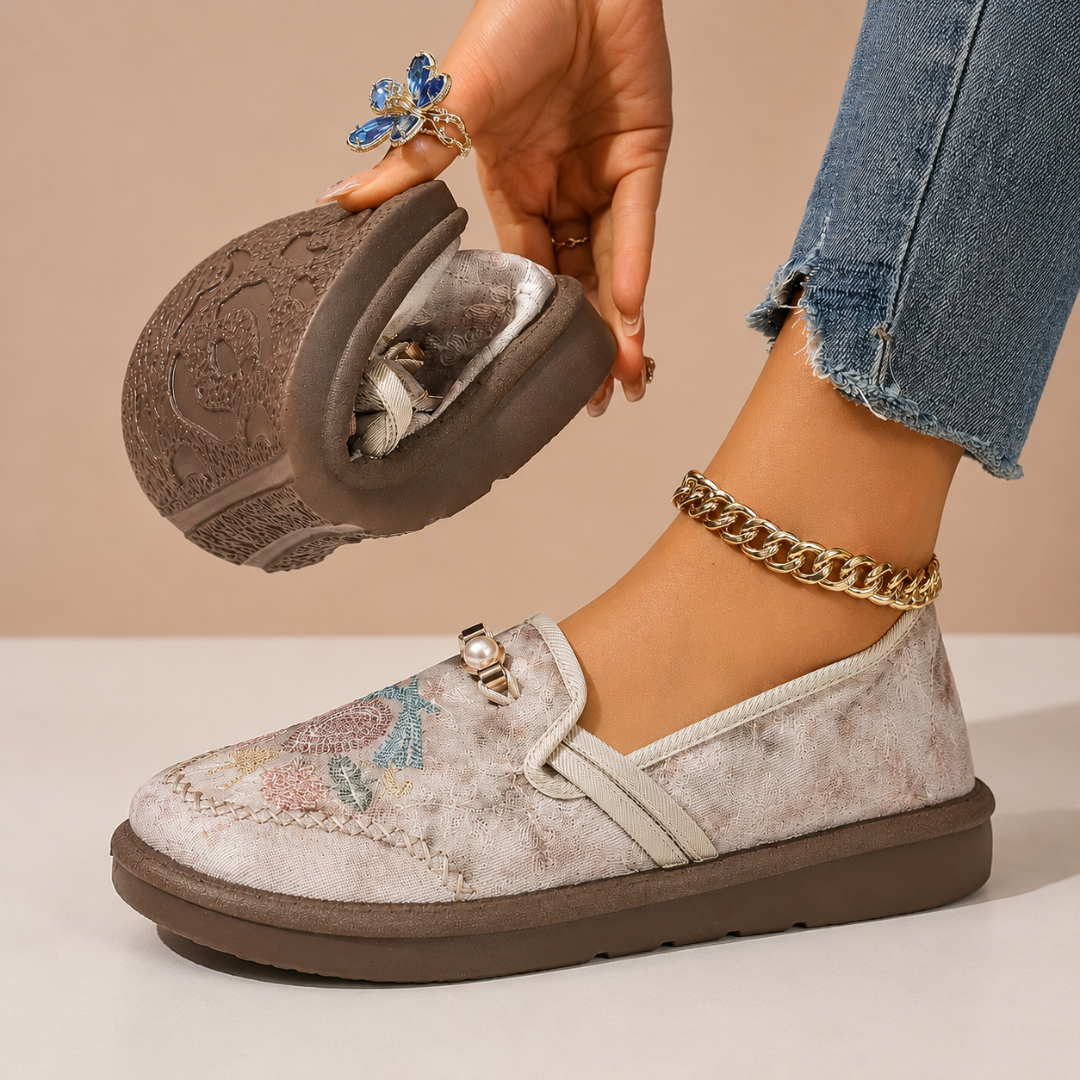 Evadora | Floral Stitch Casual Loafers