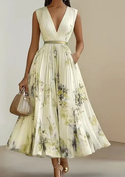 Evelisse | Watercolor Pleated Midi Dress