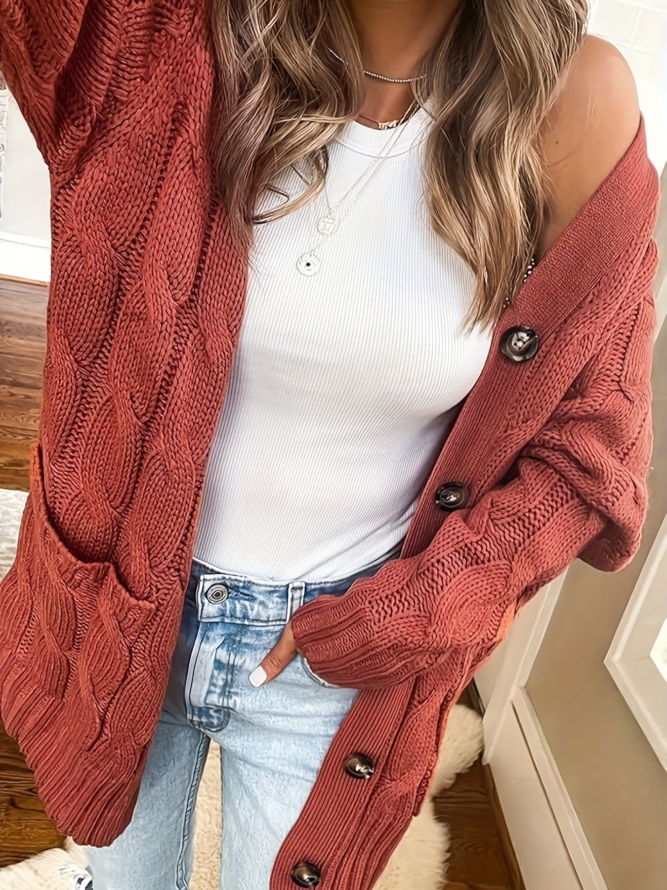 Briseis | Chunky Cable Pocket Cardigan