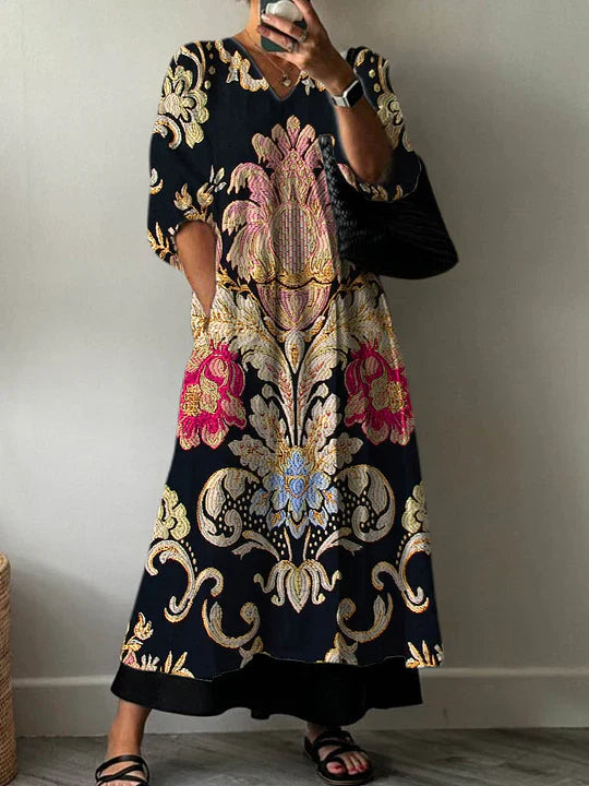 Nymeria | Artistic V Neck Maxi Dress