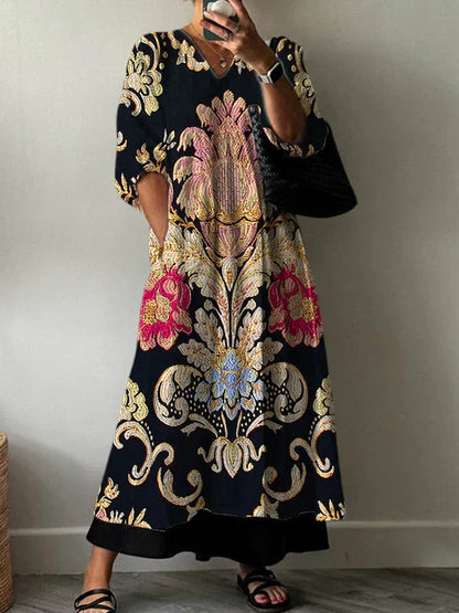 Nymeria | Artistic V Neck Maxi Dress