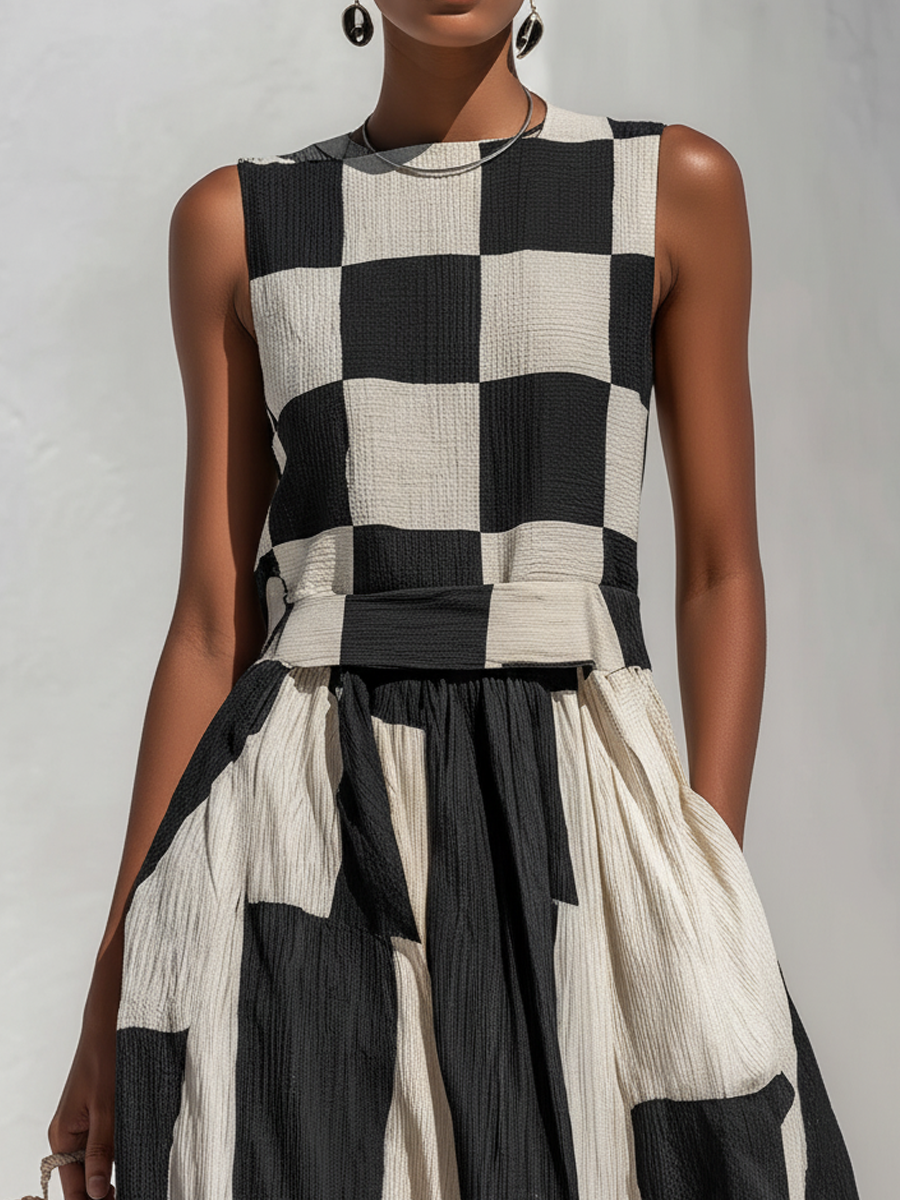 Ilaria | Flowy Checkered Maxi Dress