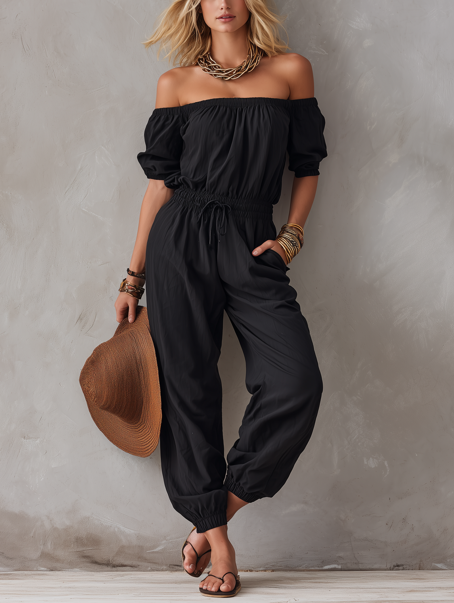 Evadne | Elastic Waist Utility Jumpsuit