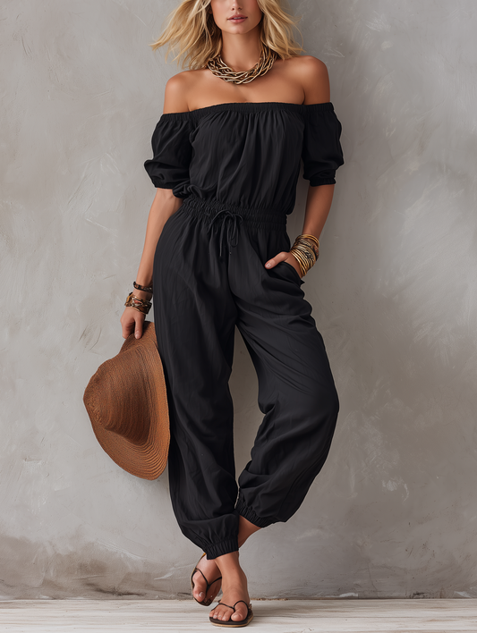 Evadne | Elastic Waist Utility Jumpsuit