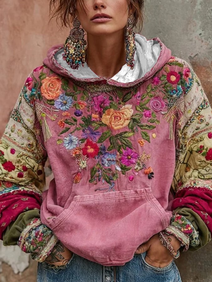 Virelai | Vintage Floral Embroidered Hoodie