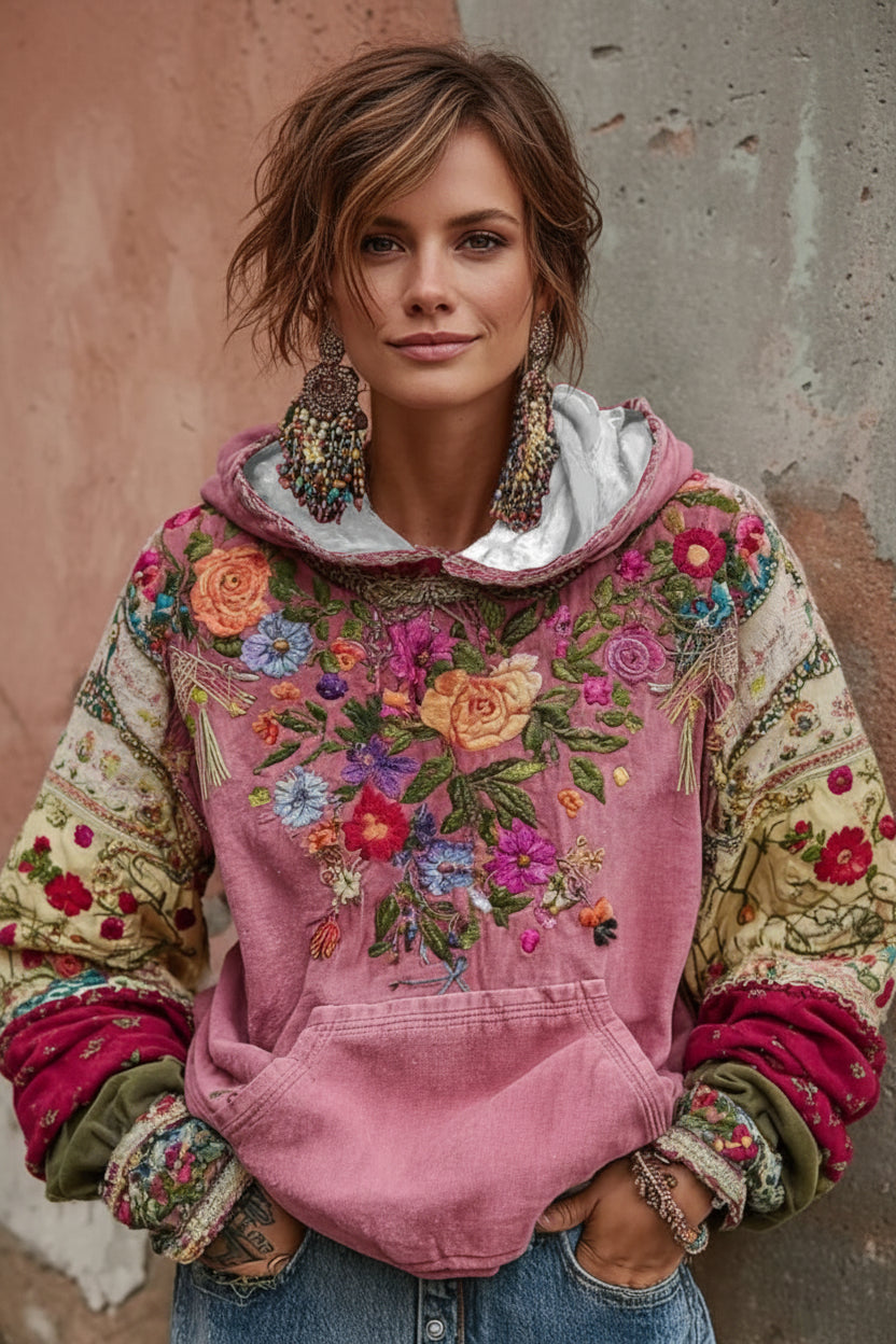 Virelai | Vintage Floral Embroidered Hoodie