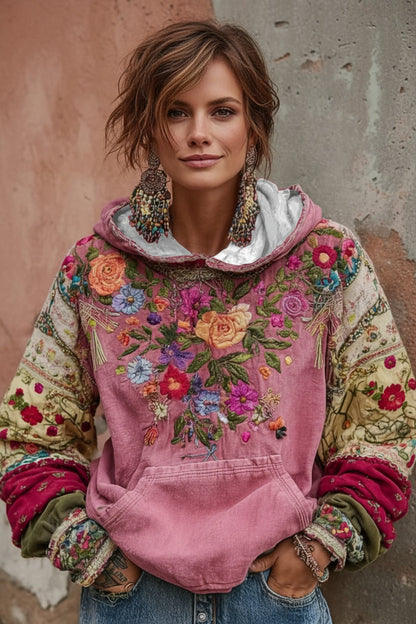 Virelai | Vintage Floral Embroidered Hoodie