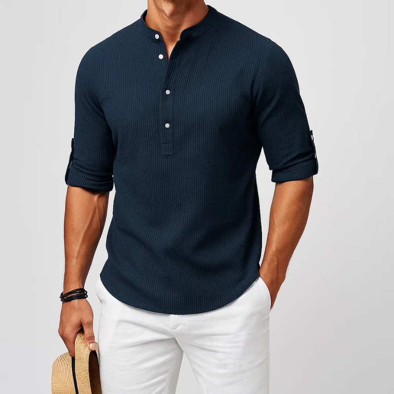 Ethan | Striped Mandarin Collar Casual Shirt