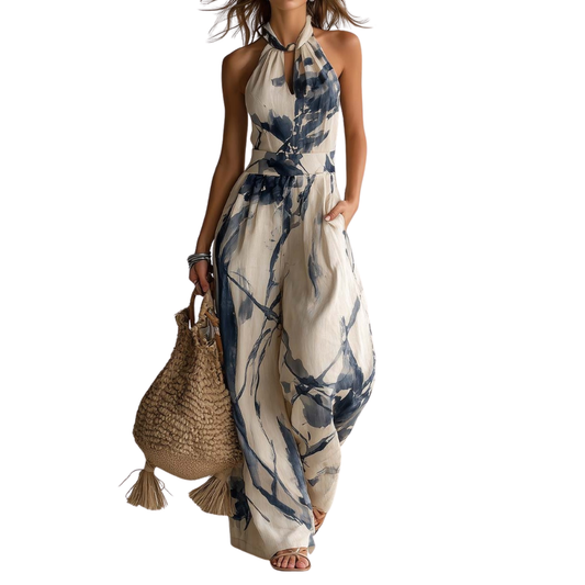 Arabella | Floral Print Halter Wide Leg Jumpsuit