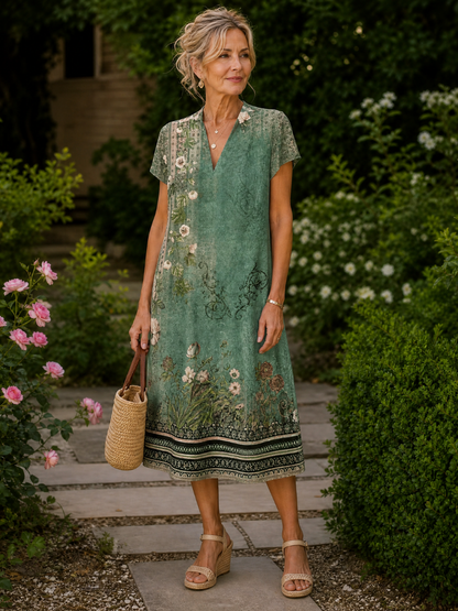 Rosalind | Botanical Print Short Sleeve Dress