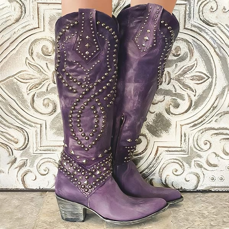 Roxelana | Distressed Studded Cowboy Boots