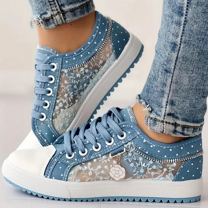 Lila | Floral Mesh Lace Up Sneakers