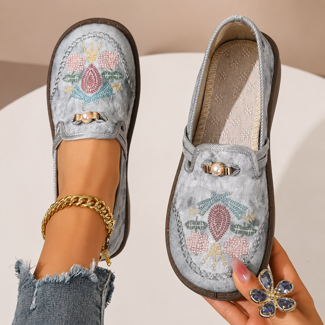 Evadora | Floral Stitch Casual Loafers