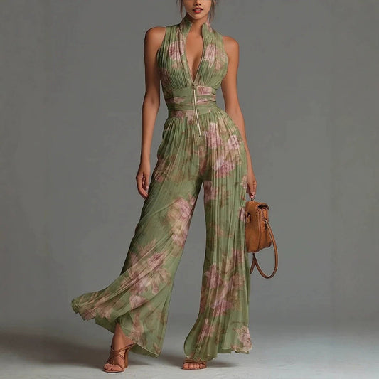 Velmira | Floral Halter Wide Leg Jumpsuit